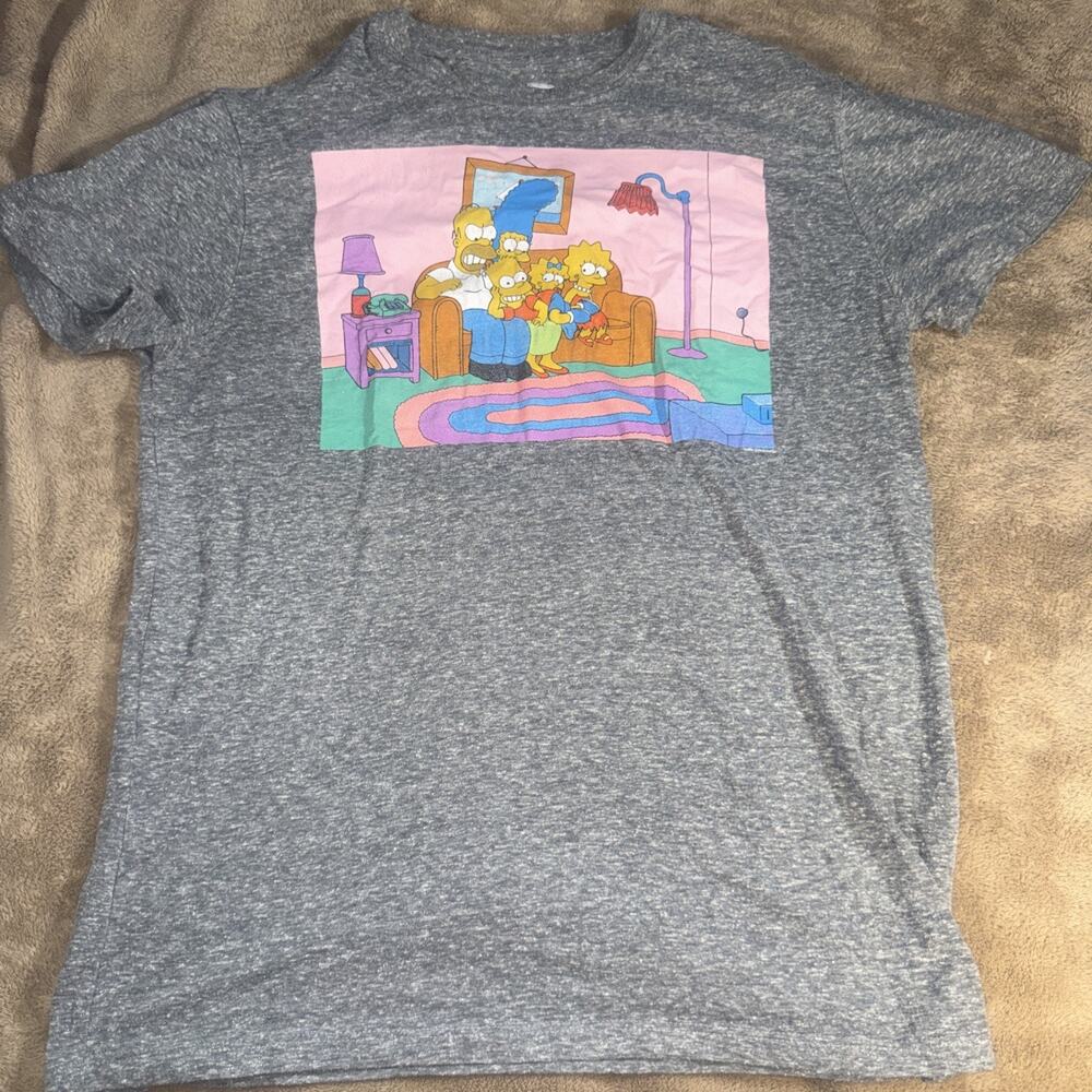 The Simpsons Family Graphic Men's Short Sleeve Gray T-Shirt-M